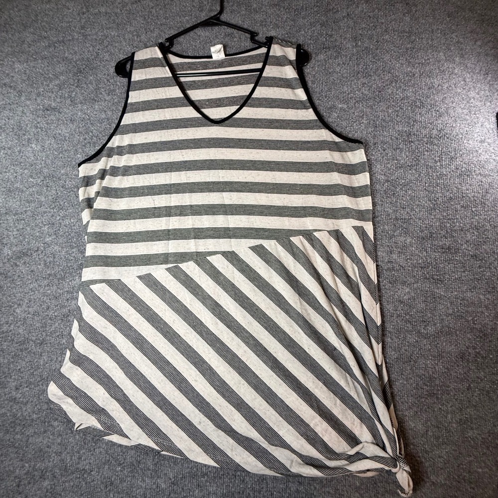 LIVI Women Plus Size 18/20 Striped V-Neck Tunic Tank Top Linen Blend Side Tie
